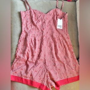 Unique Vintage Gingham Check Cherry Print Romper Playsuit Sz 1X 16 NEW With Tags